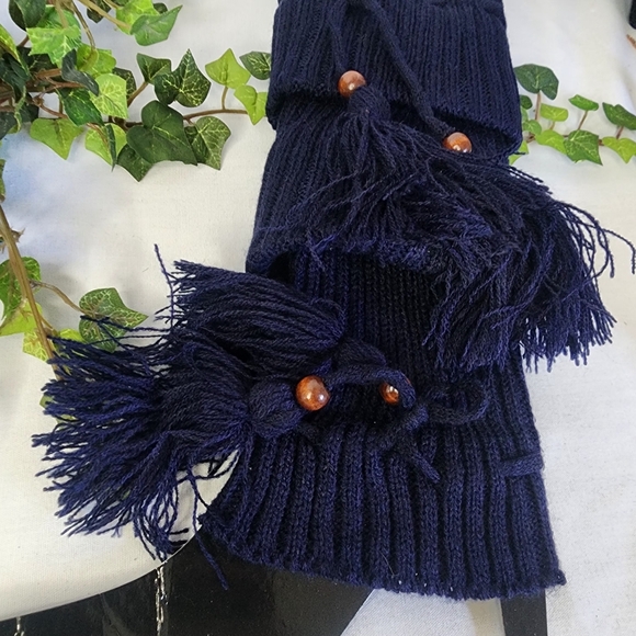 Navy Blue with Tassels Sweater Leg Warmers Boot Socks - Picture 5 of 6